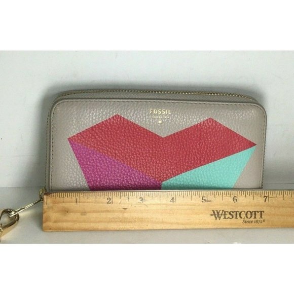 Fossil Gray Leather Multicolor Abstract Clutch Wristlet Wallet - Picture 9 of 12